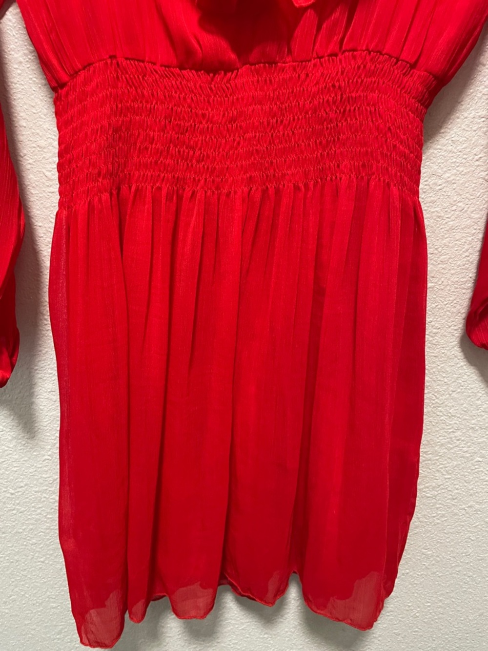Zara Bright Red Ruffle V-Neck Long Sleeve Dress - Picture 6 of 6
